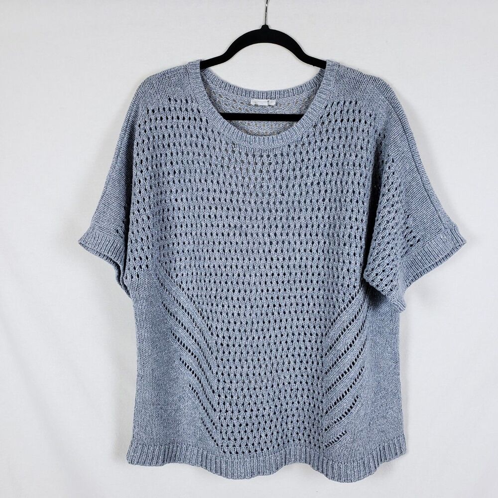 Pure Jill Beachy Coastal Open Knit Sweater Womens L Cotton-Blend Relaxed Fit